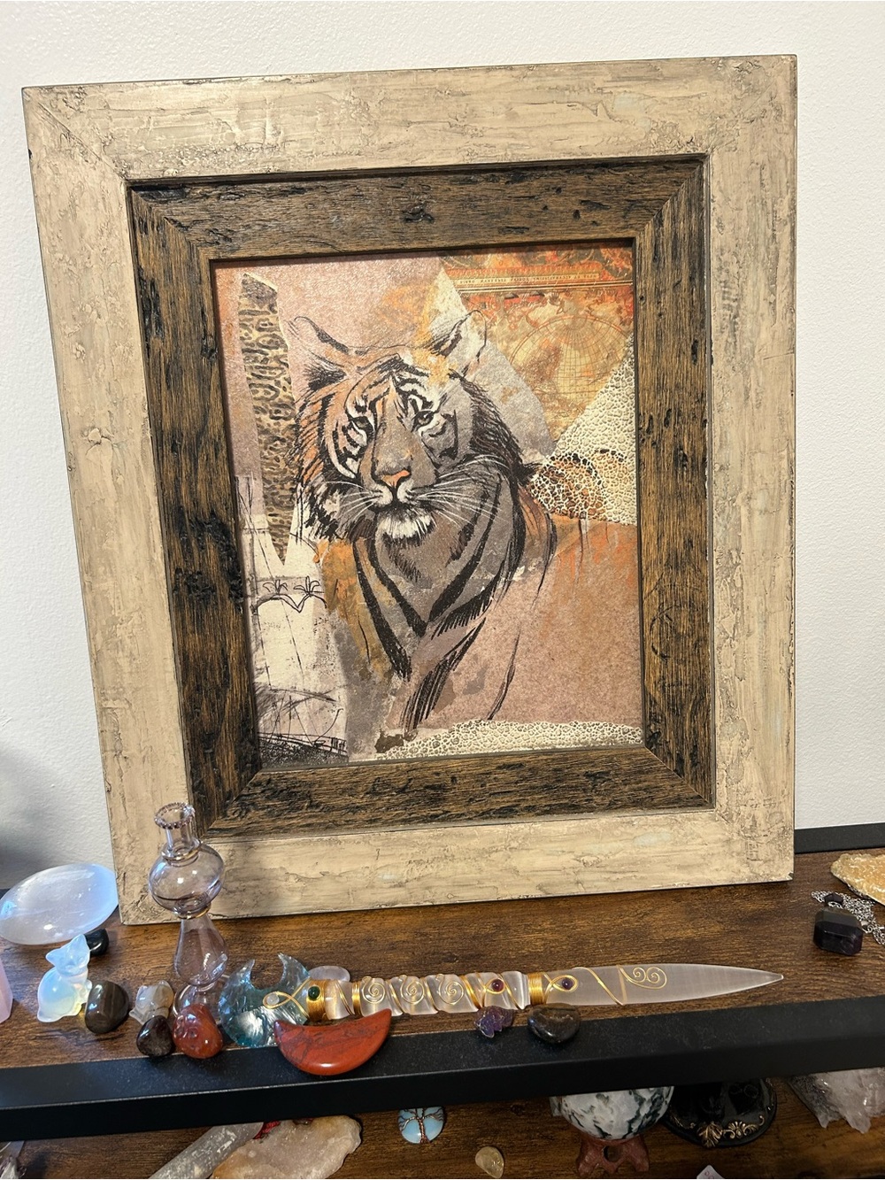 Framed Tiger Wall Art Print in Brown and Tan